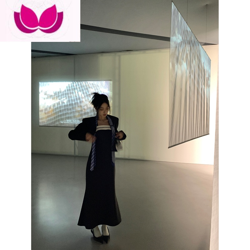 七斓领带短款西装抹胸鱼尾连衣裙套装女春季气质高级感套