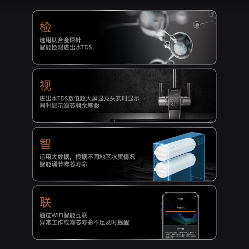 COLMO MAGIC系列 精微智显净水器D8 RO反渗透过滤净水机纯物理过滤大通量家用直饮纯水机 800G 废水2:1
