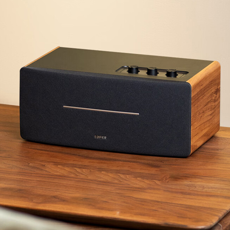 漫步者蓝牙音箱调节方便木质箱体顶部快捷连接稳定棕木纹D12高清大图