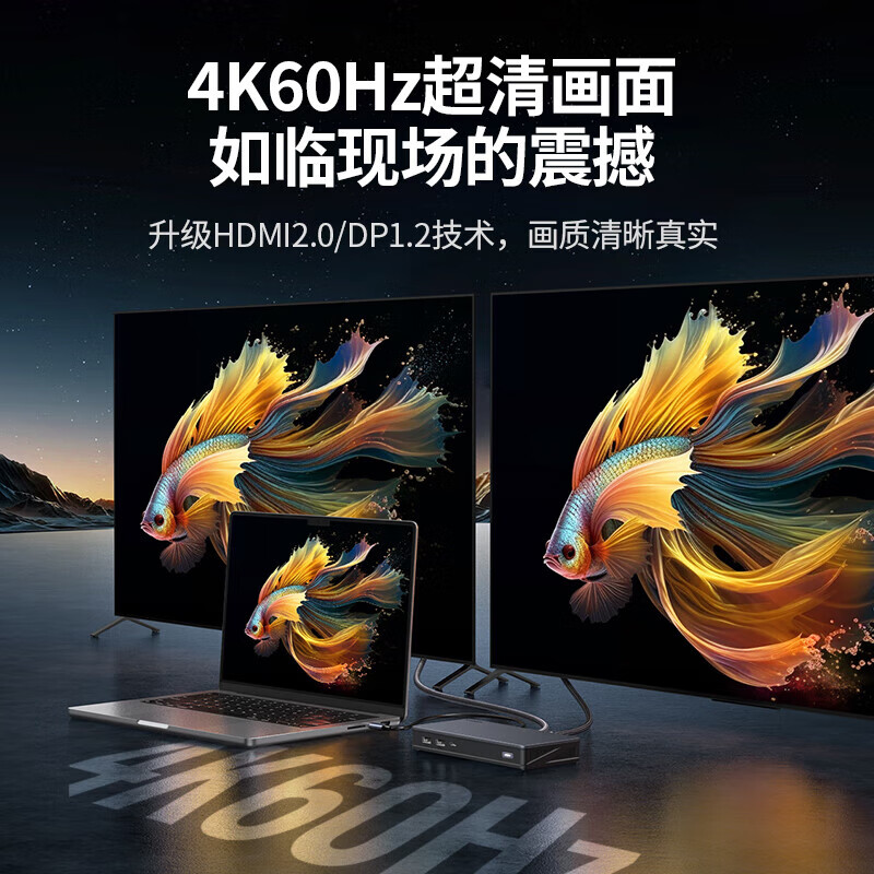 绿联Type-C扩展坞三屏异显雷电4拓展坞4K双HDMI双DP多屏扩展10G支持M123单位:个高清大图