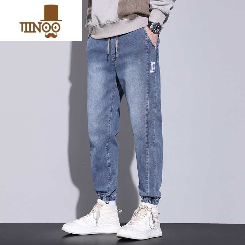 YANXU男士潮牌做旧水洗牛仔裤子宽松束脚哈伦长裤高端痞帅休闲裤高清大图