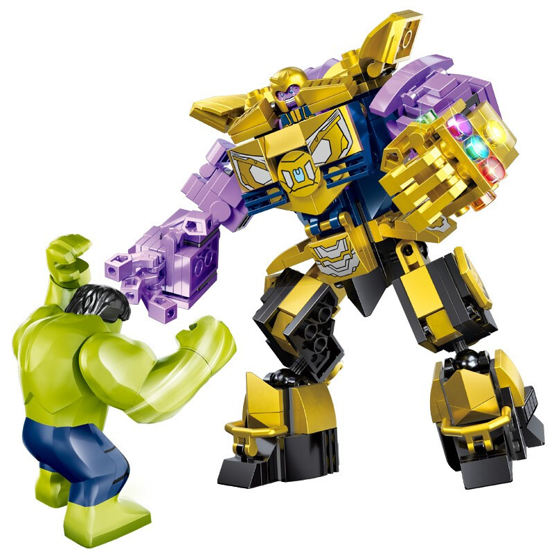 兼容复仇者联盟4钢铁侠漫威手办反浩克装甲拼装积木男孩两变灭霸机甲