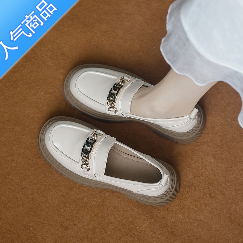 SUNTEK乐福鞋女厚底2023夏秋季新款一脚蹬英伦风jk小皮鞋粗跟单鞋子高清大图