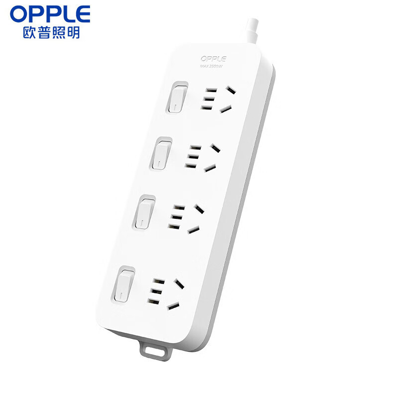 欧普照明 国标基础有线排插10A 250V~ 多开关-4个五孔-1.8M 插线板S03-2402