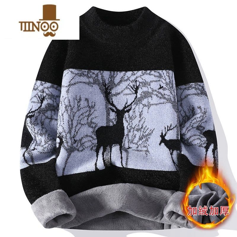 YANXU雪尼尔半高领毛衣男士冬季青少年加绒加厚打底衫高中学生保暖上衣图片