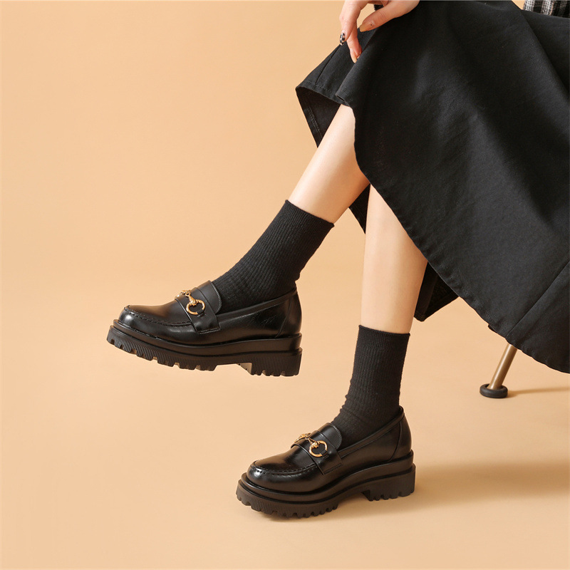 学生女松糕厚底乐福鞋女春秋英伦风小皮鞋女jk黑色圆头单鞋女
