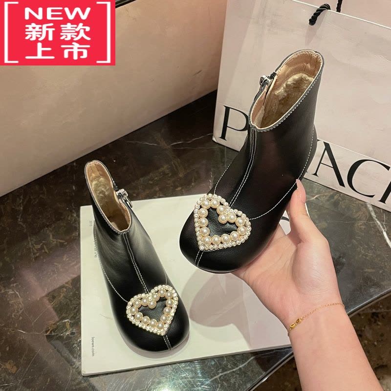 可莉允女童靴子春秋单靴秋冬小女孩马丁靴加绒头层儿童公主短靴图片