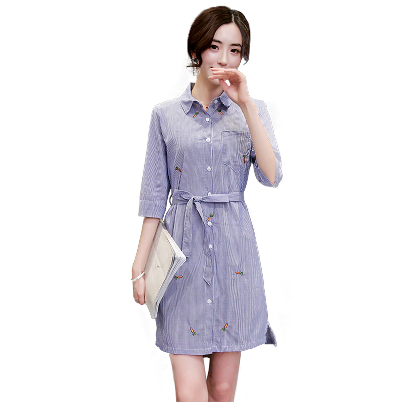 中长款女士衬衣女士夏装新品韩版显瘦百搭收腰小心机衬衫连衣裙潮