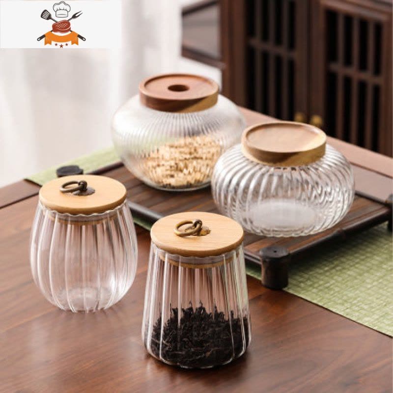 食品储物玻璃密封罐瓶厨房收纳罐杂粮收纳盒茶叶罐储存罐罐子瓶子 敬平 玻璃茶叶罐(锥形+圆形)图片