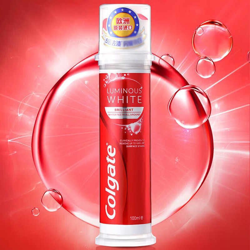 高露洁牙膏100ml耀白去渍直立真空按压泵式61022866高清大图