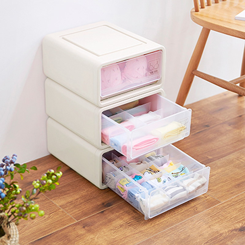可叠加抽屉式透明储物盒袜子内裤内衣收纳盒三件套
