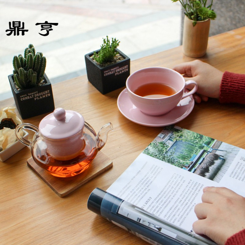 鼎亨小清新英式子母壶单人茶具一壶一杯一碟办公室玻璃小花茶壶泡