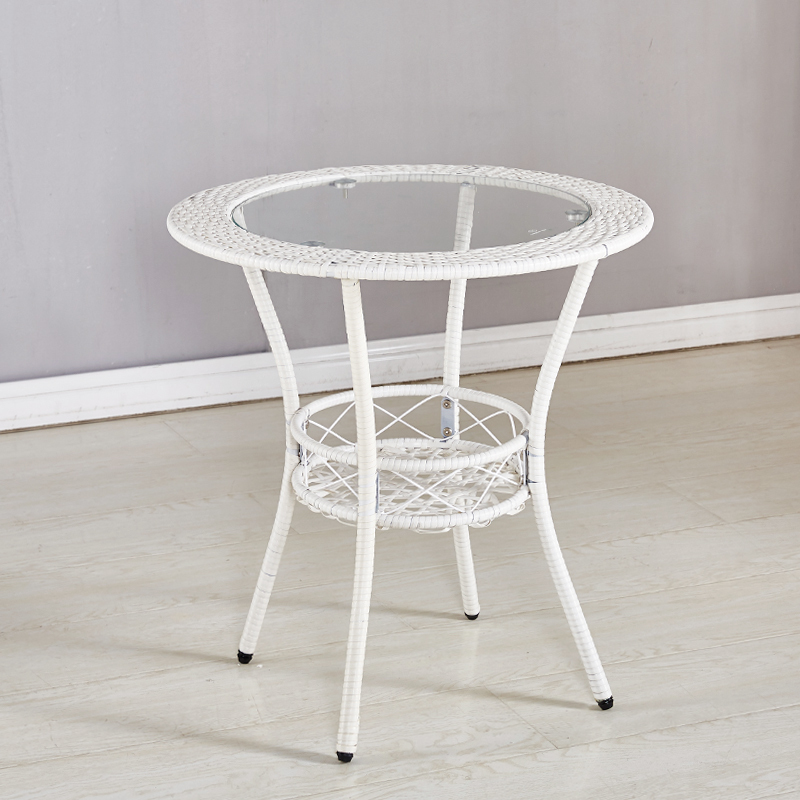 阳台小圆桌椅玻璃圆桌子钢化藤编茶几圆形边角几简约休闲桌小户型视频