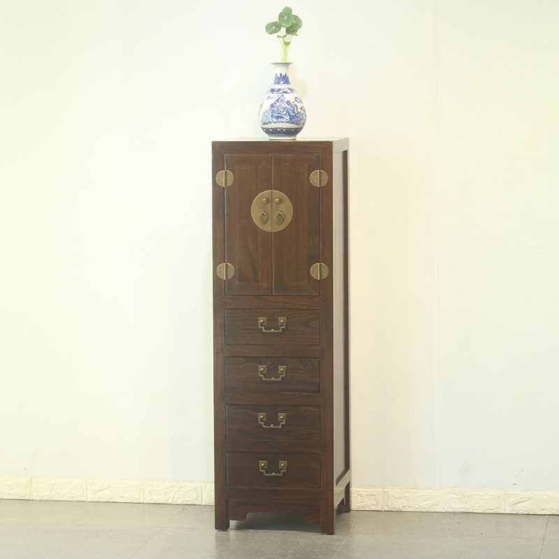 森美人实木角柜新中式榆木仿古条柜古典明清家具小柜装饰收纳柜玄关边柜 四抽深胡桃色整装