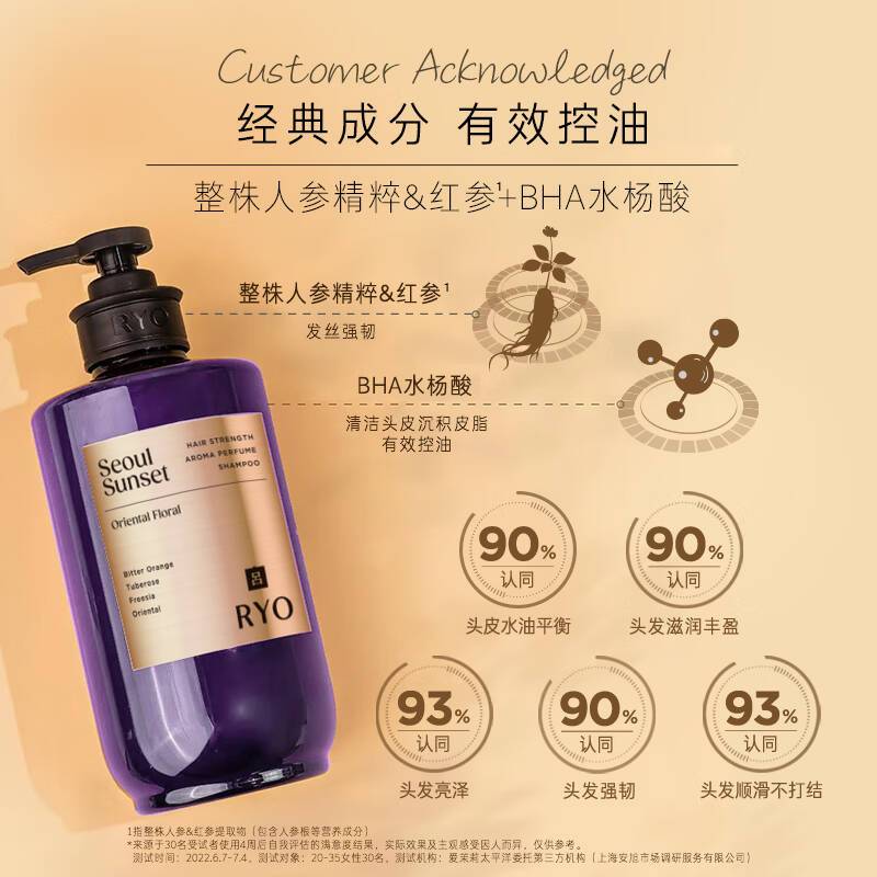 RYO吕滋盈韧发香氛洗发水清洁保湿舒缓控油芳香防断发洗发露(首尔落日香)580ml*2高清大图
