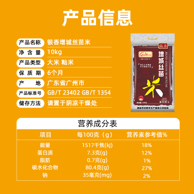 挂绿增城丝苗米 国家地标(银香) 南方籼米 大米10kg高清大图