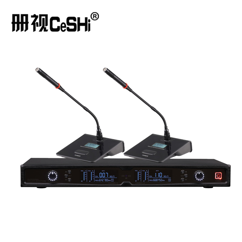 册视监控器材配件UHF无线麦克风一拖二配方杆会议鹅颈式话筒TP-8002套高清大图