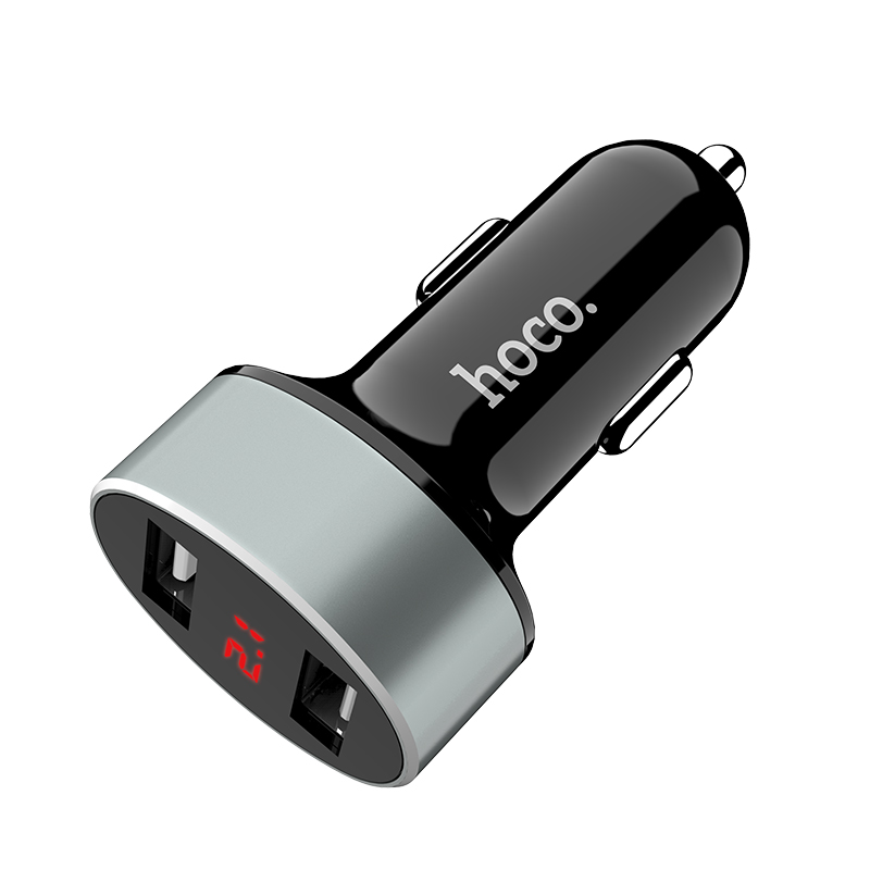 浩酷(HOCO)Z26车载充电器点烟器一拖二 双USB口2.1A数显 12v/24v通用 黑色