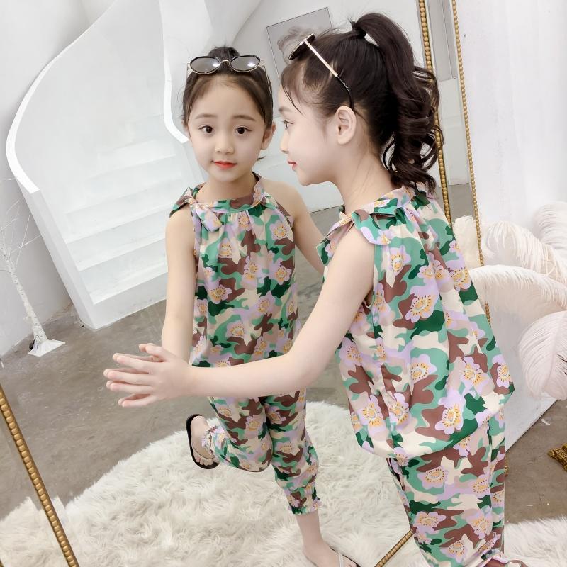 2019新款女童夏装时尚中大儿童时髦超洋气潮衣套装女孩雪纺两件套