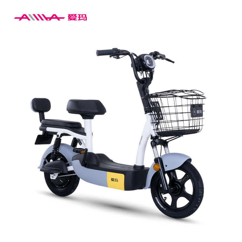 爱玛（AIMA）小电驴牛牛国潮来袭48V12AH铅酸电池时尚电动自行车源彩灰+源彩黄