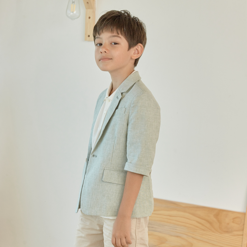 [2件2折价:69]米喜迪mecity童装夏男童棉麻夏季校服套装小孩主持礼服