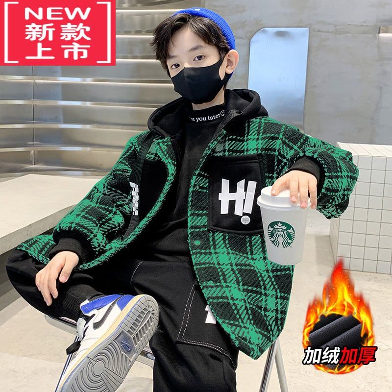 可莉允男童加绒加厚外套秋冬款炸街2022新款中大儿童冬季男孩上衣棉服潮图片