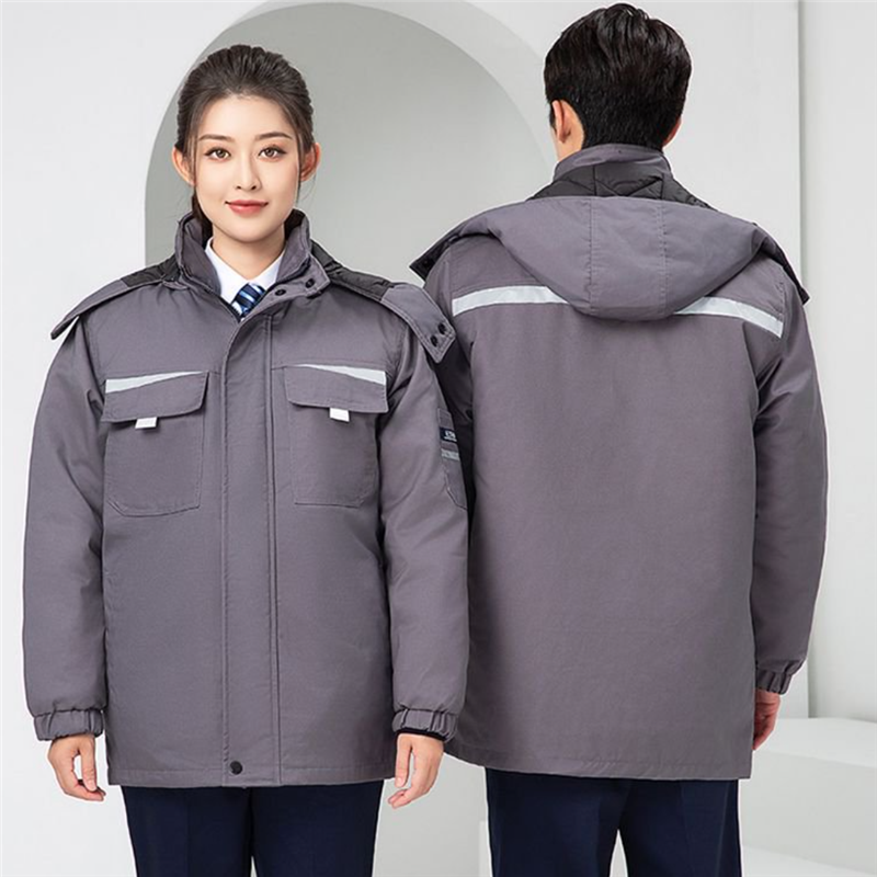 京嘉(JINGJIA)D522中长款羽绒服 藏蓝深灰色 可定制LOGO 中长款羽绒服劳保工作服劳保服男女同款高清大图