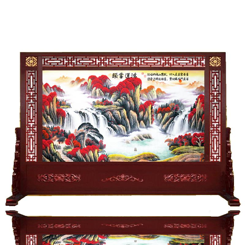 BONJEAN定做中式屏风隔断客厅办公室酒店单位入户玄关实木屏风双面座屏高清大图