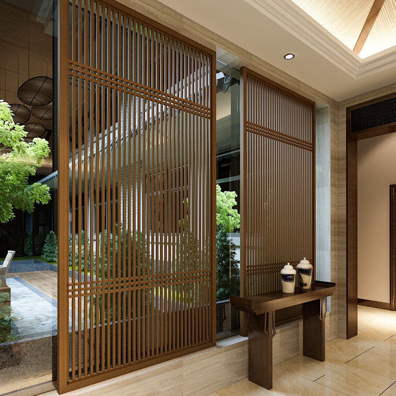 新中式屏风隔断实木简约现代客厅酒店餐厅样板房隔断花格栅栏镂空