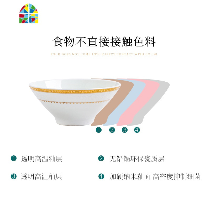 碗碟套装家用陶瓷饭碗单个米饭碗景德镇创意简约欧式金边餐具 FENGHOU 罗曼尼4.5英寸方饭碗