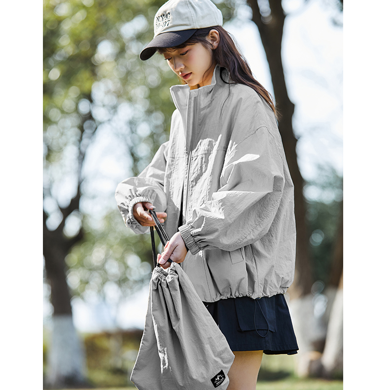 赠包防水唐狮2024新款春秋季女立领上衣运动初秋穿搭薄外套_787124 M 冷灰【赠包】
