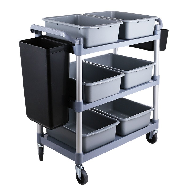 商用酒店餐车三层推车收餐车收碗车带垃圾桶多功能塑料餐厅小推车
