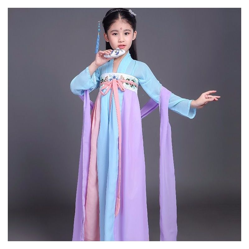 儿童古装仙女服公主女童汉服改良齐胸襦裙小孩古筝表演写真演出服