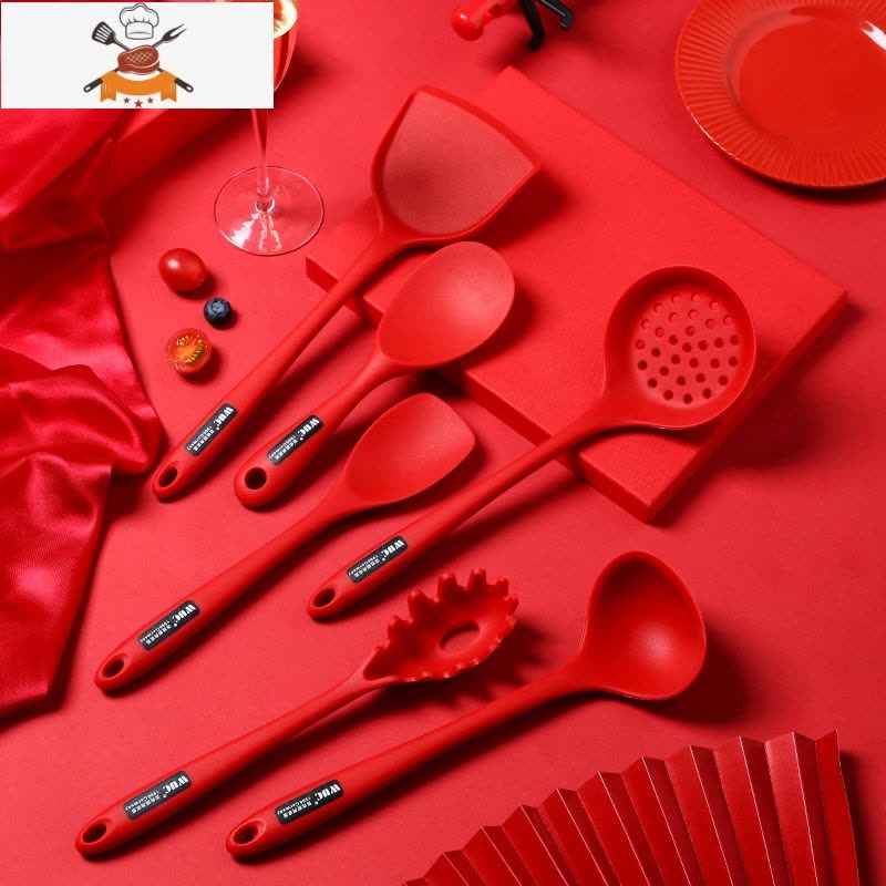 硅胶铲子不粘锅专用可高温厨房家用炒菜锅铲护锅汤勺炒勺厨具套装 敬平 一体红色沙拉铲图片