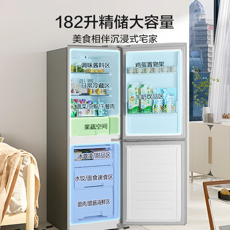 美的(Midea)182升双开门小型两门家用家电租房宿舍办公小户型节能低噪省电小冰箱BCD-182M高清大图