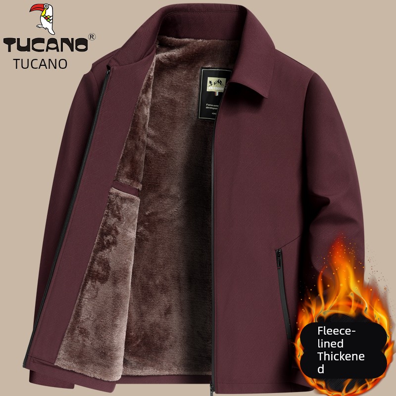 啄木鸟中老年人夹克男爸爸冬装外套加绒加厚款秋冬季爷爷保暖棉衣高清大图