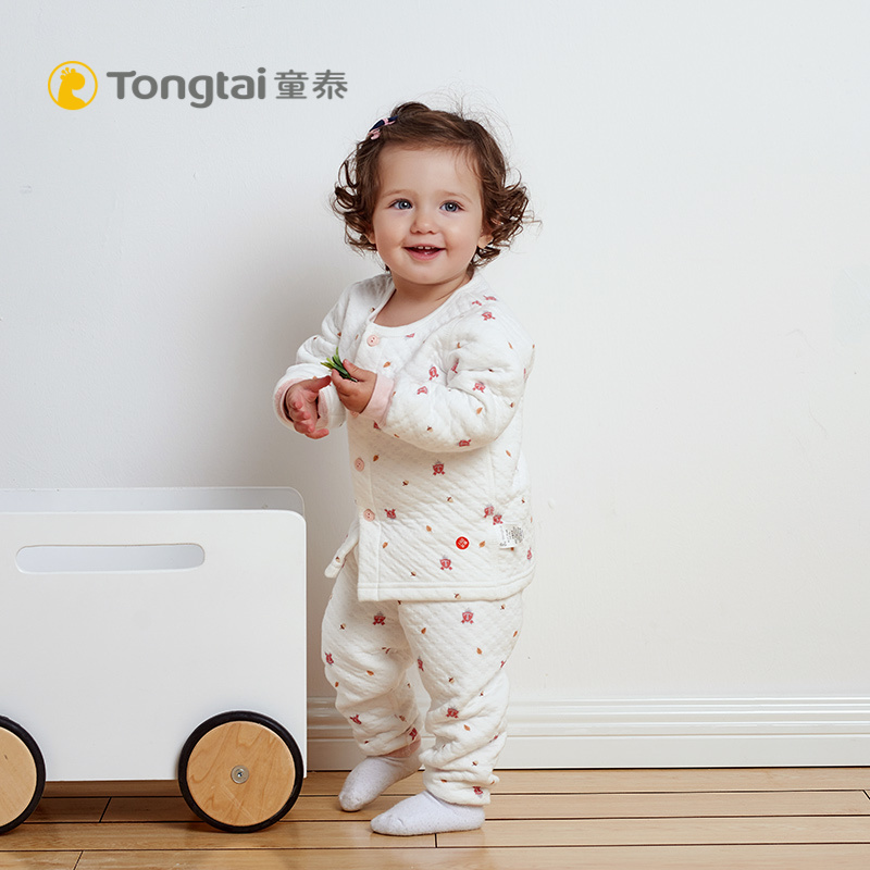童泰TONGTAI婴儿加厚对开套装3-24个月宝宝保暖上衣裤子两件套