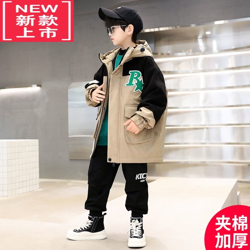 可莉允男童冬装夹棉加厚风衣外套2022新款中大童儿童棉服帅气炸街秋冬季图片