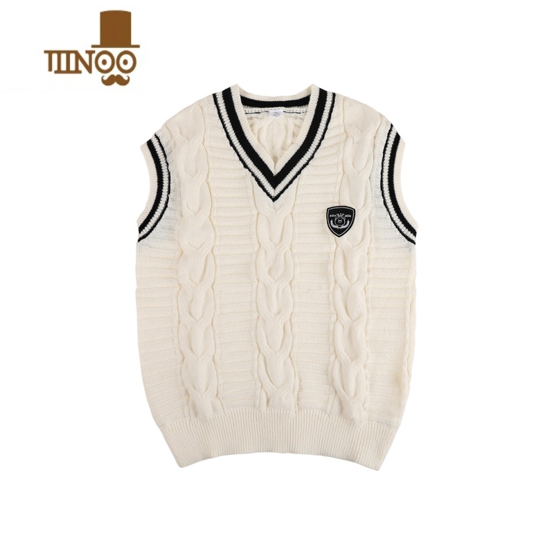 YANXU加肥大码日系学院风针织马甲男款300斤宽松叠穿无袖情侣毛衣上衣高清大图