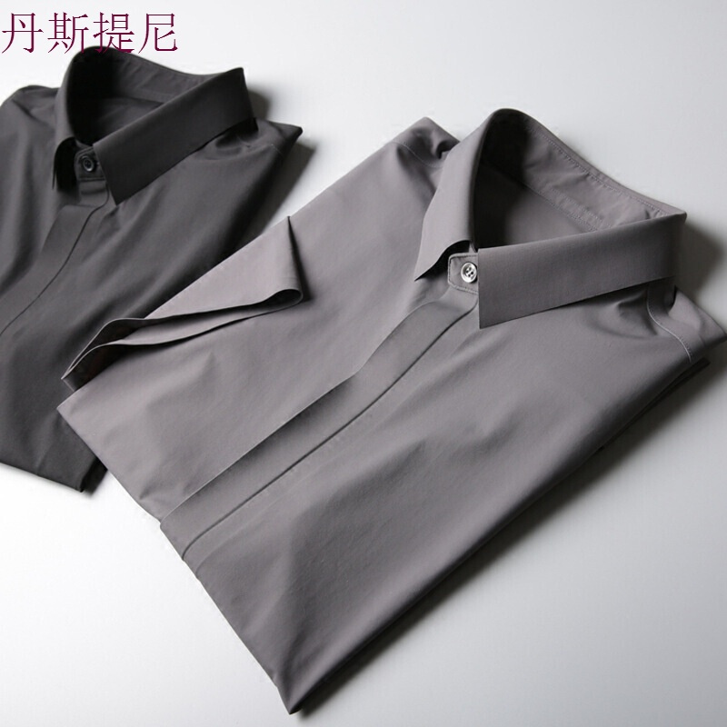2018新款男衬衫丝滑无痕压胶衬衫弹力修身男士翻领短袖衬衫衬衣男