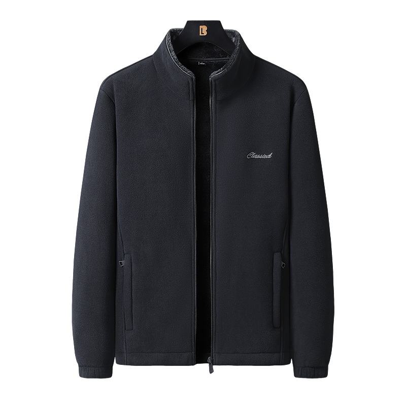 啄木鸟爸爸开衫抓绒卫衣男士秋冬季立领摇粒绒外套中老年加绒上抓高清大图