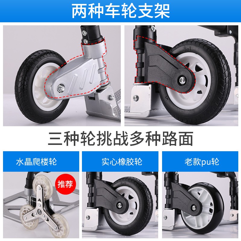 家用爬楼梯手拉车便携折叠手推车行李车拖车拉杆车小拉货搬运 三维工匠 橡胶轮蓝色+袋子家用拖车高清大图