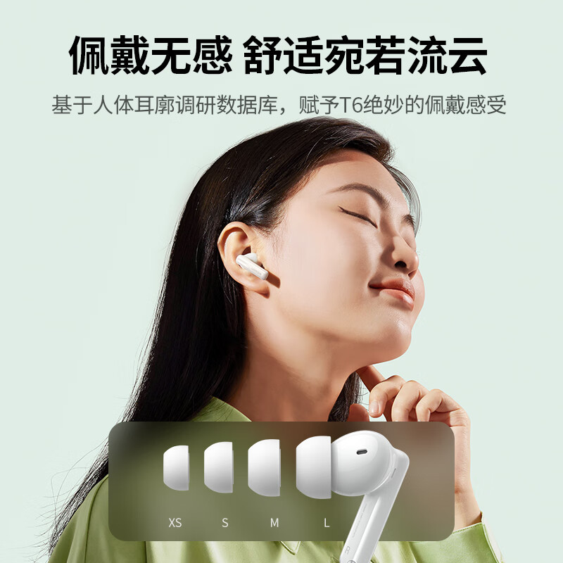 绿联(Ugreen)15158耳机 T6主动降噪真无线5.3蓝牙耳机适用小米华为苹果白色 WS200