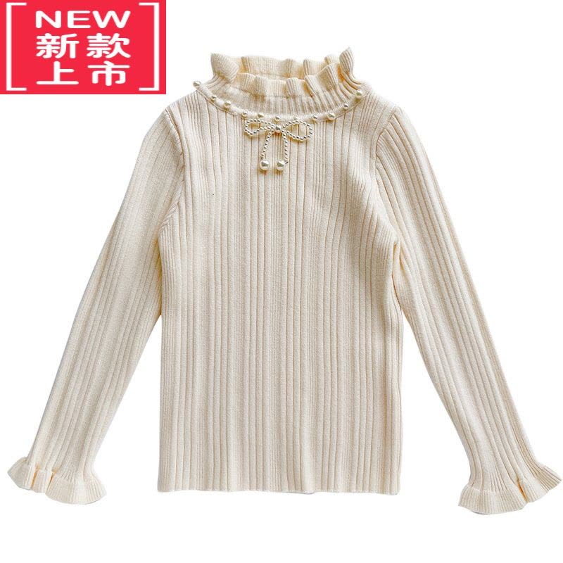可莉允女童毛衣打底衫2022秋装新款儿童毛线衣春秋薄款珍珠半高领针织衫图片