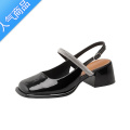 SUNTEK玛丽珍女鞋高跟鞋女法式小跟鞋单鞋外穿小皮鞋水钻百搭女凉鞋 黑色漆皮+羊皮 39