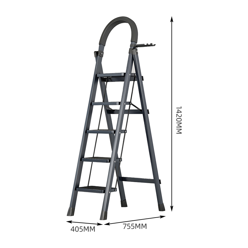 臻远 ZY-T143多功能梯子家用折叠梯室内踏板楼梯 黑色五步梯高清大图