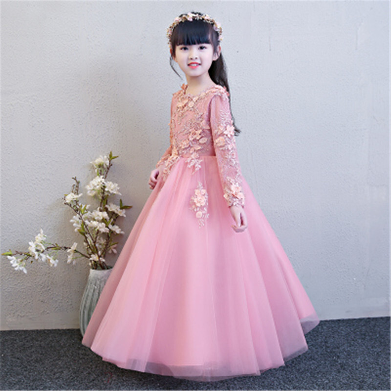 迪鲁奥diluao一字肩女童婚纱蓬蓬纱粉色小孩儿童生日礼服公主裙花童