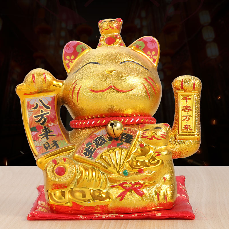 陶瓷金色发财猫猫摆件开业自动招手电动摇手店铺收银台礼品 三维工匠 大号「财源广进」猫高清大图