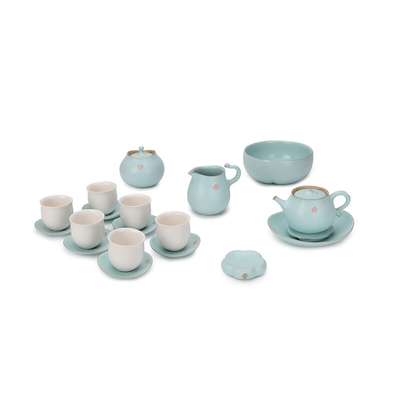 万仟堂(EDENUS) 含苞欲放 成套茶具粉青釉(一壶一承一海六杯六碟一罐一盖拖一洗)