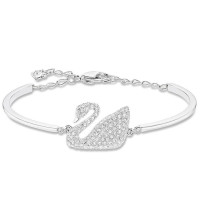 [直营]施华洛世奇(SWAROVSKI) Swan 欧美风格 人造水晶 送恋人 经典天鹅手镯 女士银色手镯 水晶